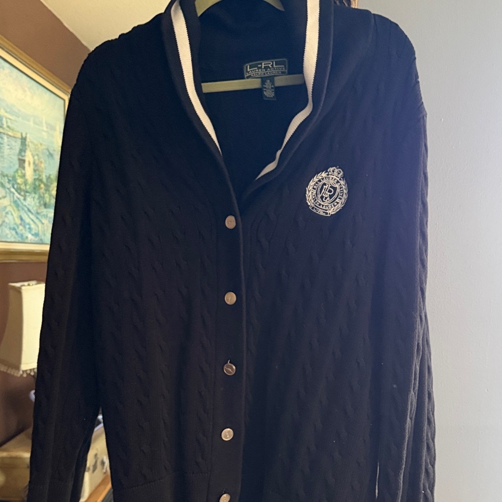 Lauren Ralph Lauren LRL Cable-Knit Crest Cardigan in Black